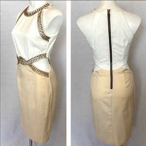 Sleeveless Colorblock Cut Out Dress With Beading